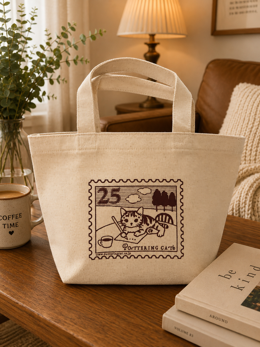 Pottering Cat - Canvas bag - "Stamp Collecting"