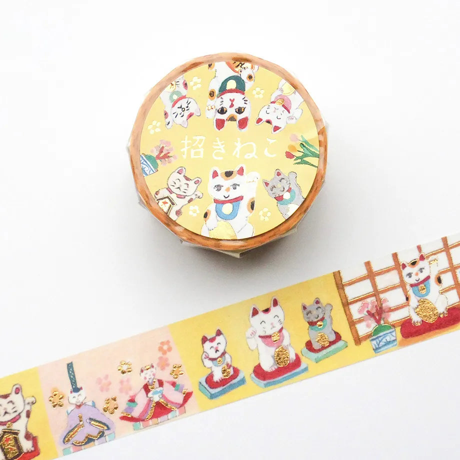 Ai Okino 沖野愛 Foil Stamped Masking Tape - Maneki Neko 招財貓