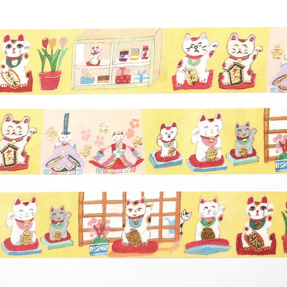 Ai Okino 沖野愛 Foil Stamped Masking Tape - Maneki Neko 招財貓