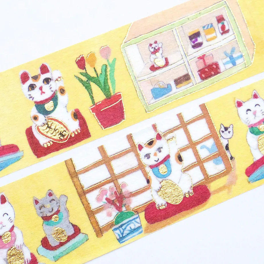 Ai Okino 沖野愛 Foil Stamped Masking Tape - Maneki Neko 招財貓