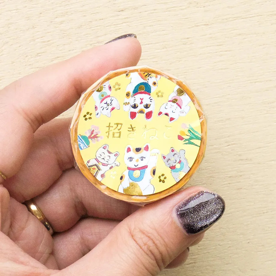 Ai Okino 沖野愛 Foil Stamped Masking Tape - Maneki Neko 招財貓