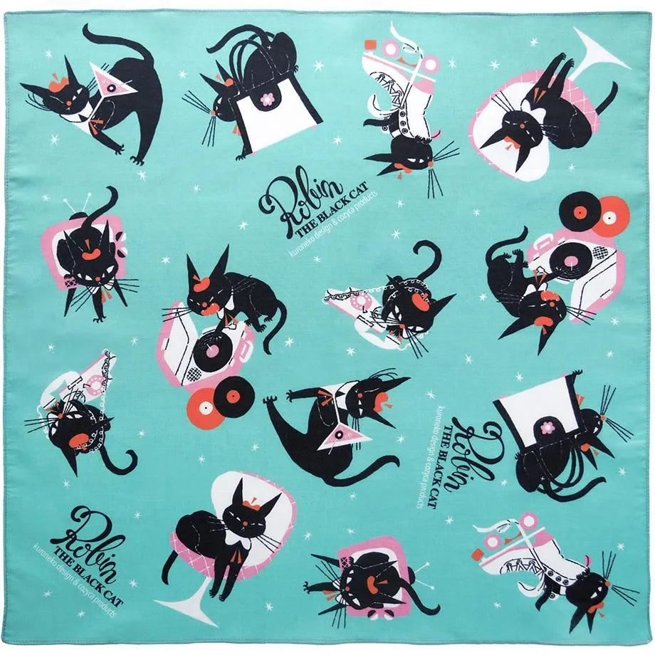 Kuroneko Design Handkercheif - Black Cat Robin