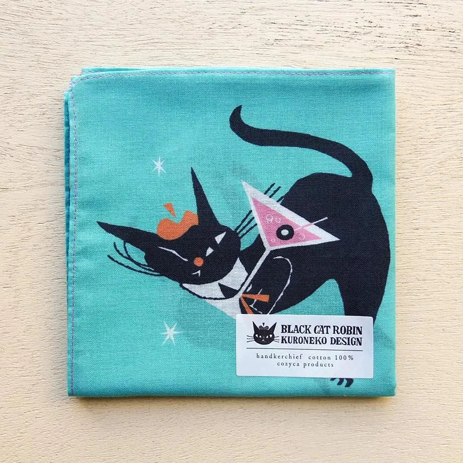 Kuroneko Design Handkercheif - Black Cat Robin