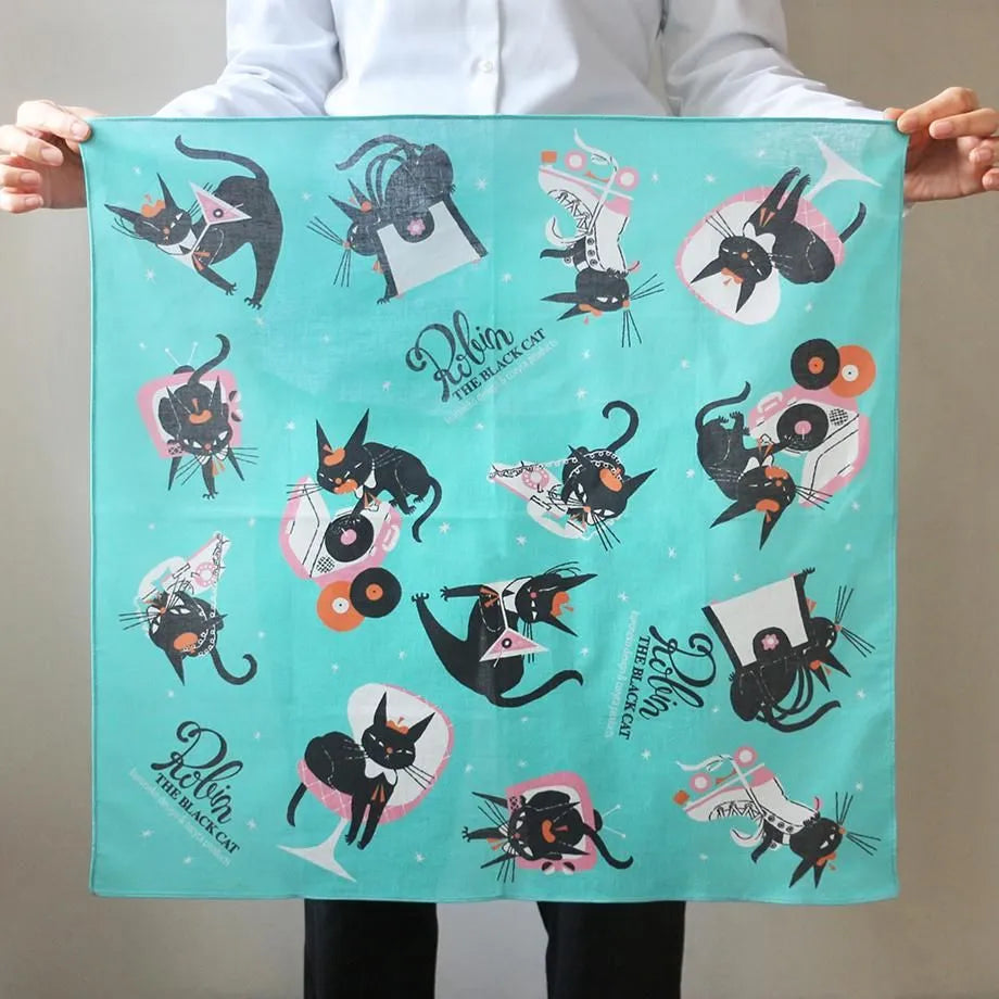 Kuroneko Design Handkercheif - Black Cat Robin