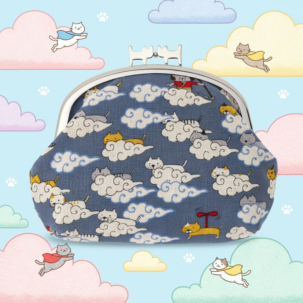 B-andyu Gamaguchi Purse 貓貓啪啪荷包仔 - 猫遊記 (藍)