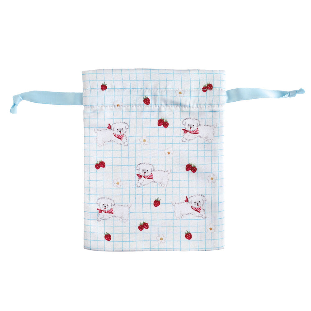 Haruka Toshimitsu 利光春華 Satin Drawstring Pouch -Strawberry Dog