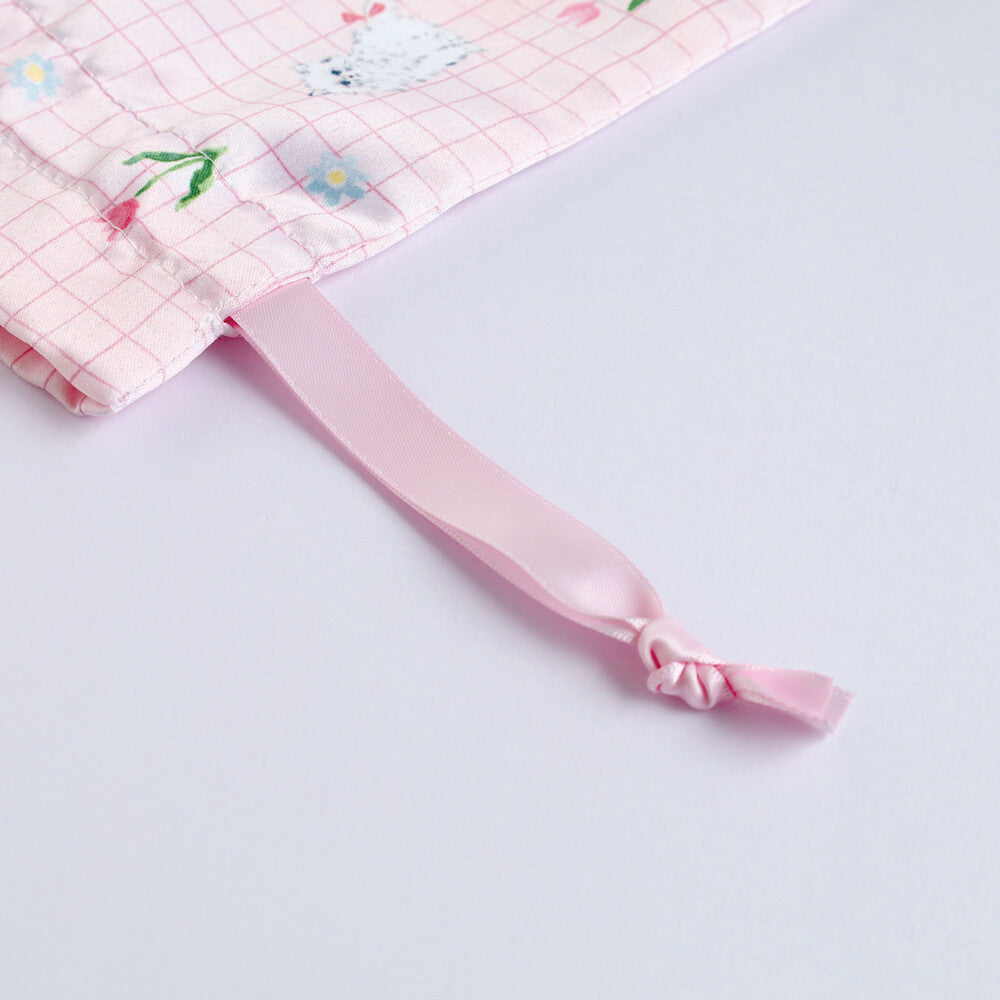 Haruka Toshimitsu 利光春華 Satin Drawstring Pouch - Tulip Cat