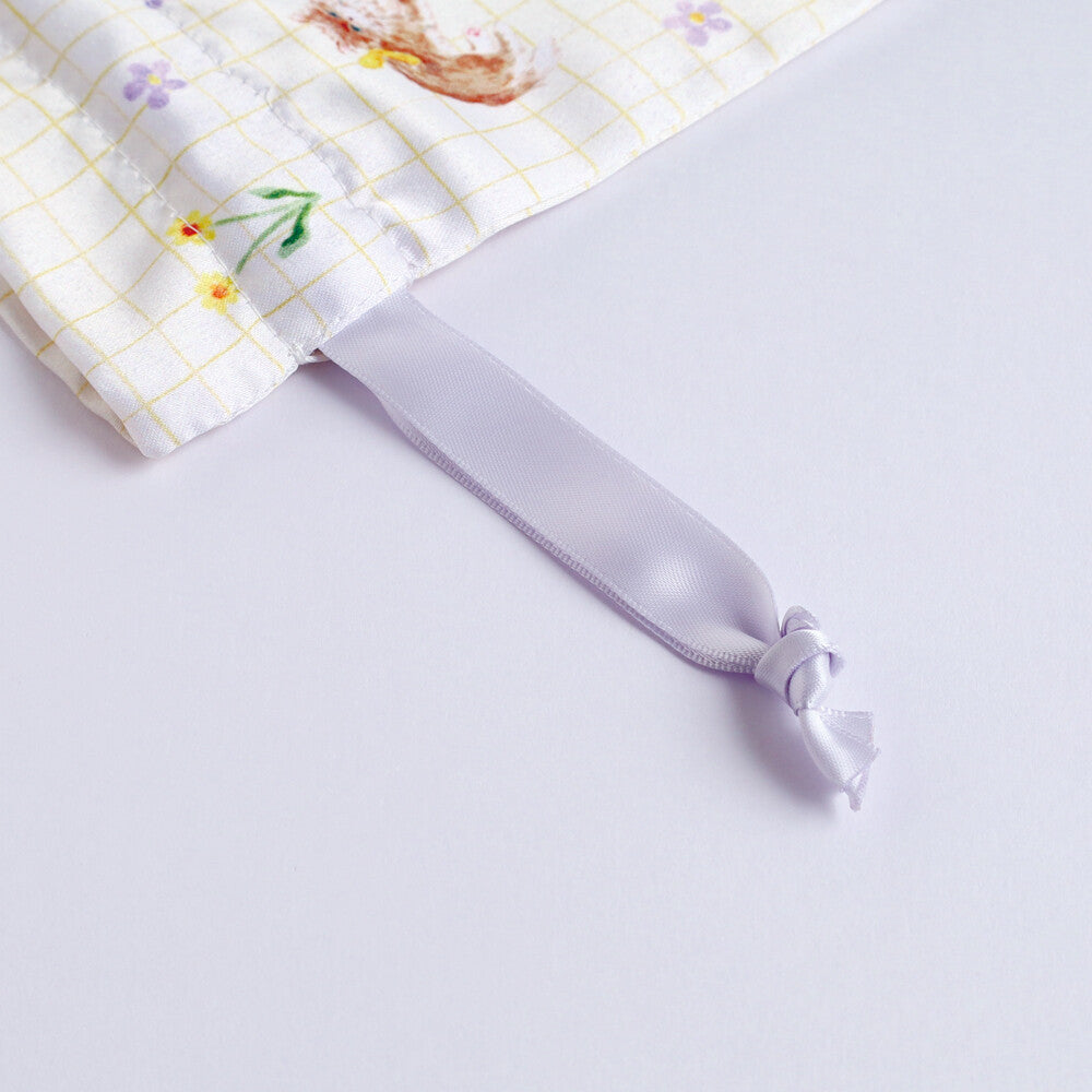 Haruka Toshimitsu 利光春華 Satin Drawstring Pouch - Yellow Ribbon Cat