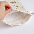 Haruka Toshimitsu 利光春華 Satin Drawstring Pouch - Yellow Ribbon Cat