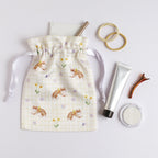 Haruka Toshimitsu 利光春華 Satin Drawstring Pouch - Yellow Ribbon Cat