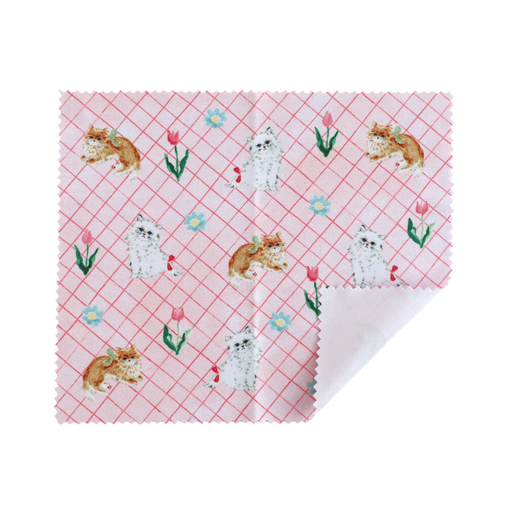 Haruka Toshimitsu 利光春華 Glasses Case with cloth 眼鏡盒連抹布 - Tulip Cat & Yellow Ribbon Cat