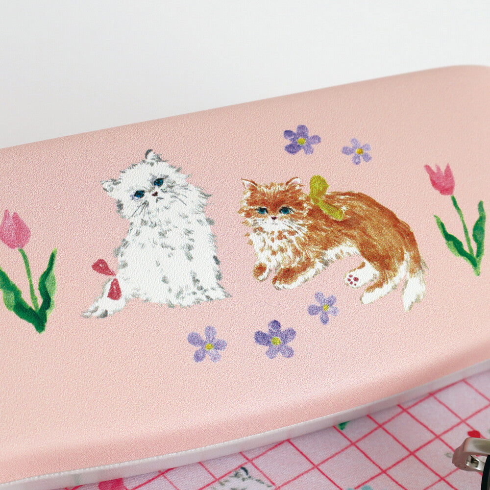 Haruka Toshimitsu 利光春華 Glasses Case with cloth 眼鏡盒連抹布 - Tulip Cat & Yellow Ribbon Cat
