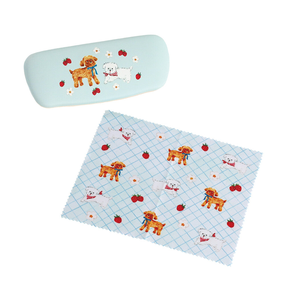 Haruka Toshimitsu 利光春華 Glasses Case with cloth 眼鏡盒連抹布 - Strawberry Dog & Blue Ribbon Dog