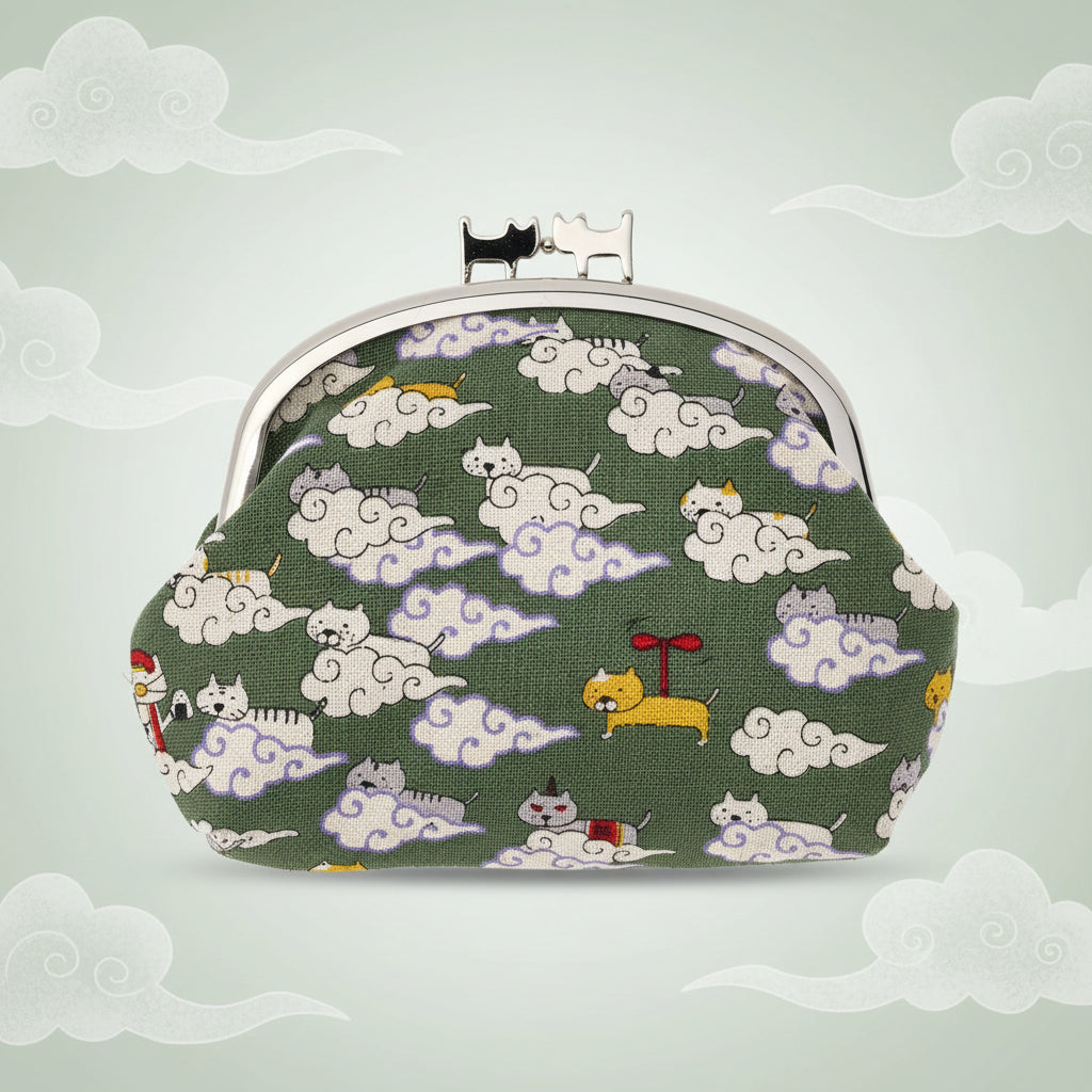 B-andyu Gamaguchi Purse 貓貓啪啪荷包仔 - 猫遊記 (綠)