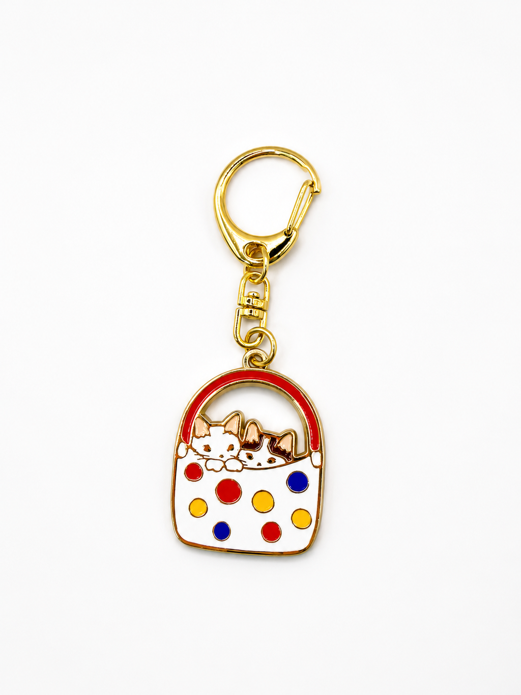 Pottering Cat Keyring - Polka dots bag