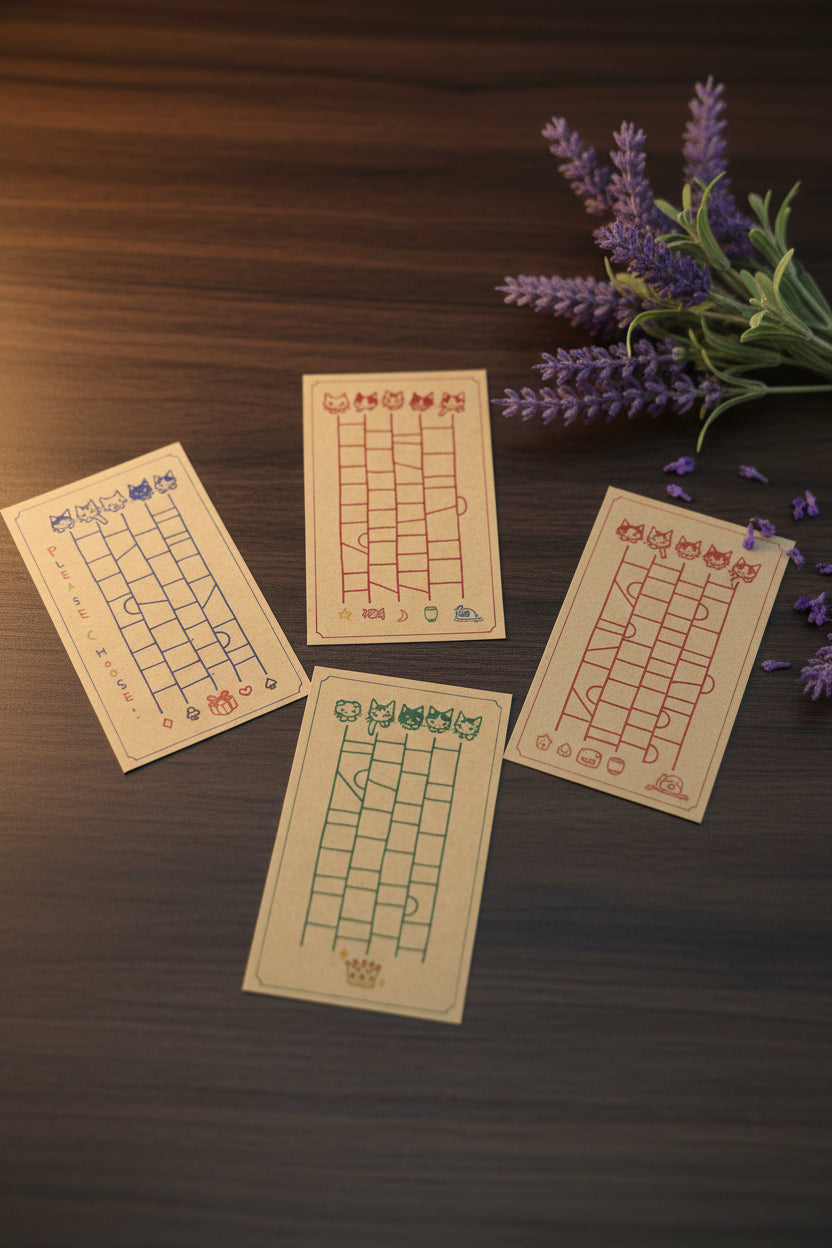 Pottering Cat - Amidakuji Cards 畫鬼腳 !  (Set of 4)