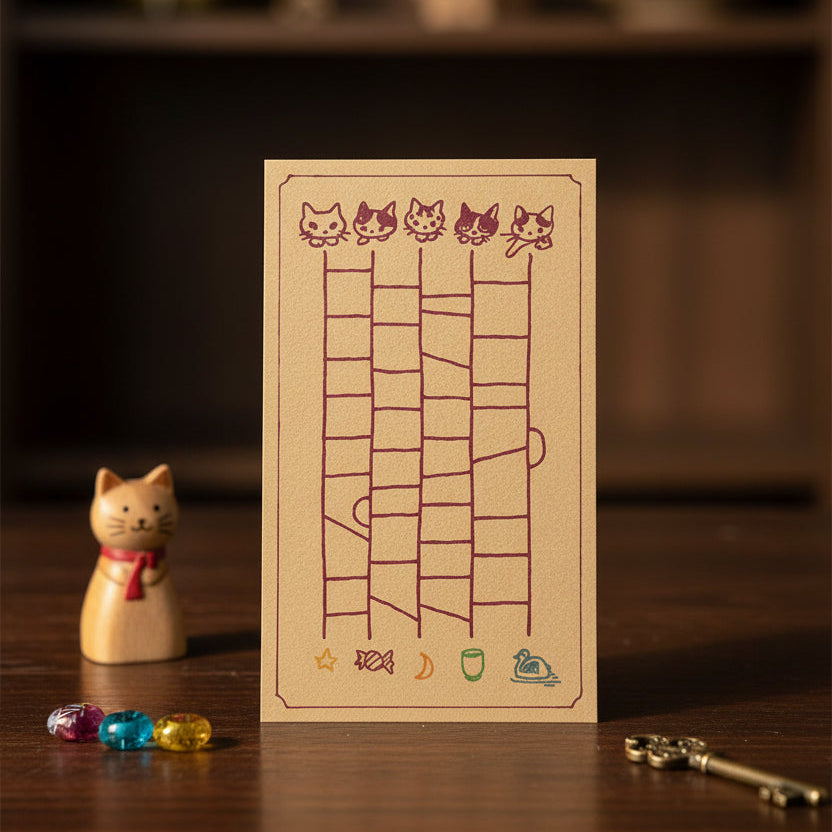 Pottering Cat - Amidakuji Cards 畫鬼腳 !  (Set of 4)