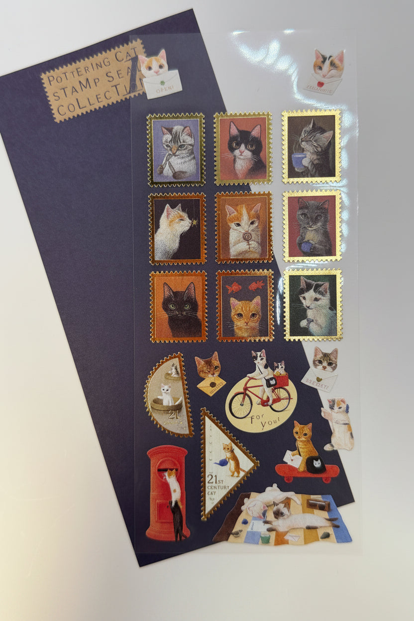 Pottering Cat Stamp Style Stickers - 4 designs