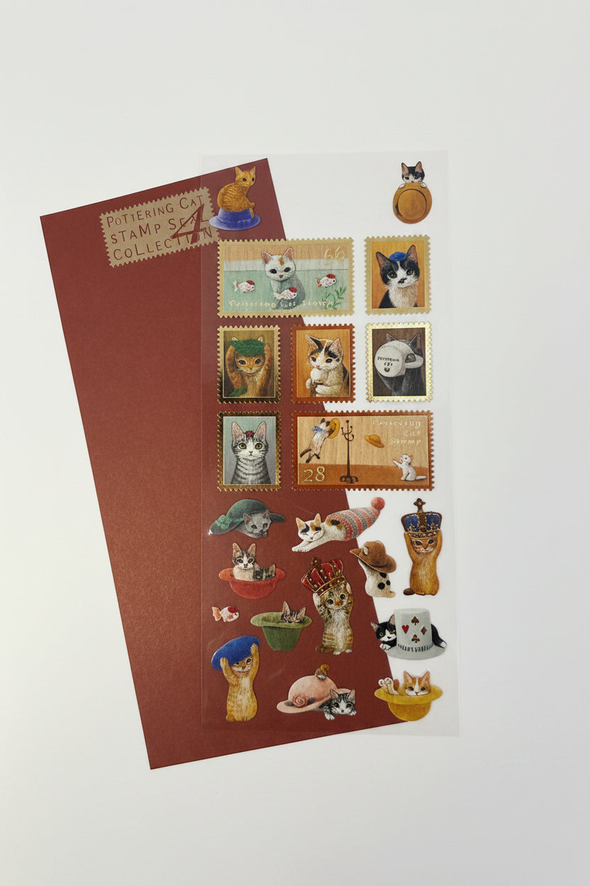 Pottering Cat Stamp Style Stickers - 4 designs