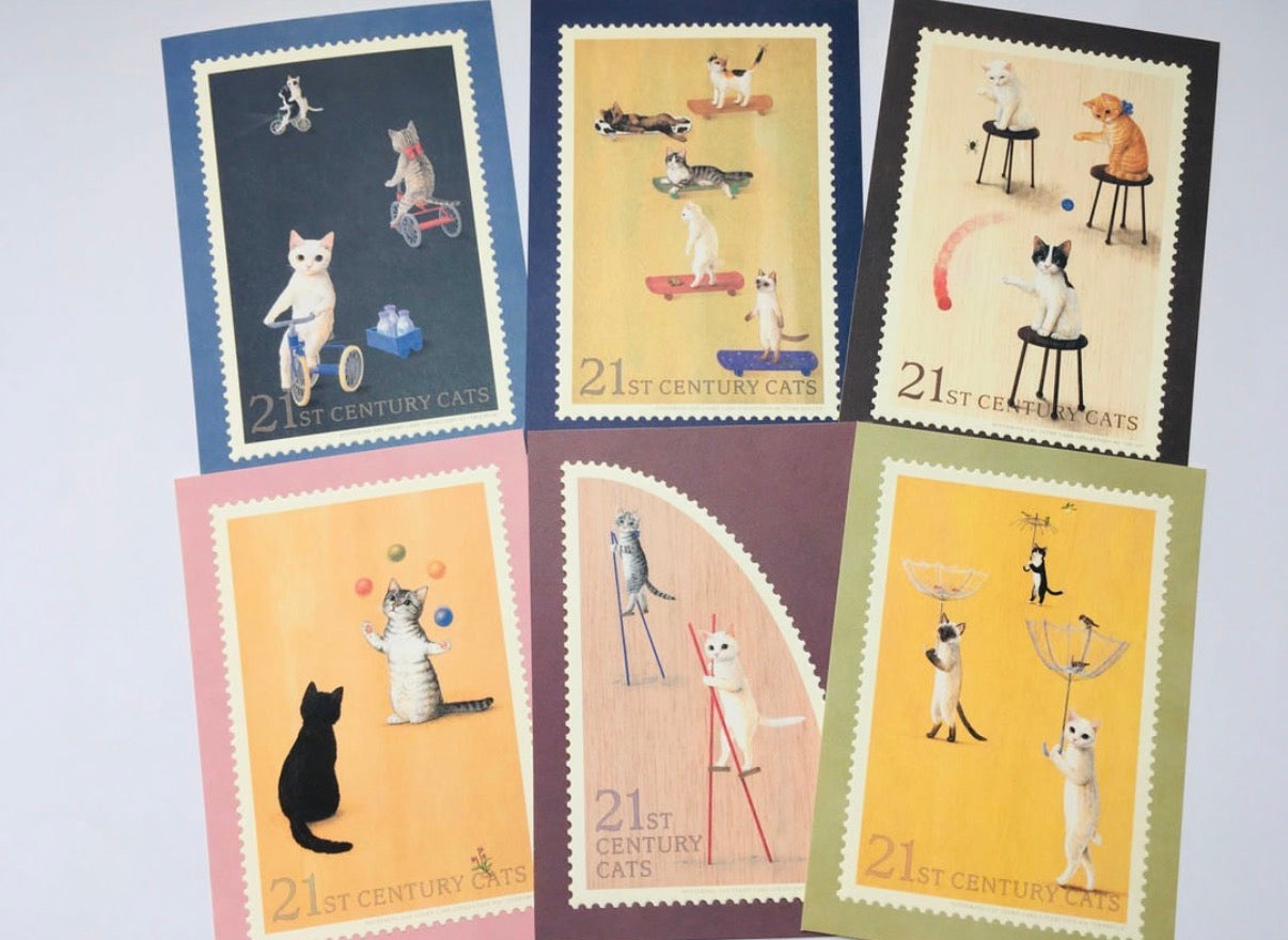 Pottering Cat "Stamp Series" Postcard - 6 designs