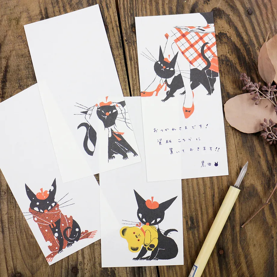 Kuroneko Design Ippitsusen Notepaper 一筆箋  - Black Cat Robin