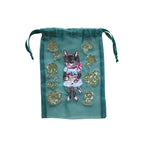 Nathalie Lete Organdy Drawstring Bag - Green / Black Cat