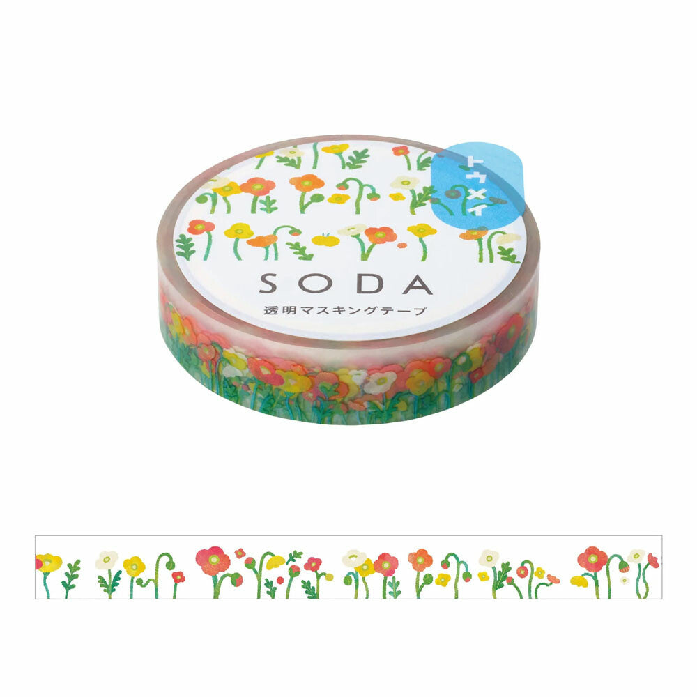 HITOTOKI SODA Transparent Masking Tape 透明紙膠帶 - Poppy