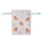 Haruka Toshimitsu 利光春華 Satin Drawstring Pouch - Blue Ribbon Dog