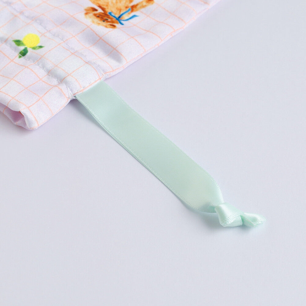 Haruka Toshimitsu 利光春華 Satin Drawstring Pouch - Blue Ribbon Dog
