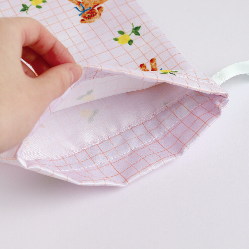 Haruka Toshimitsu 利光春華 Satin Drawstring Pouch - Blue Ribbon Dog