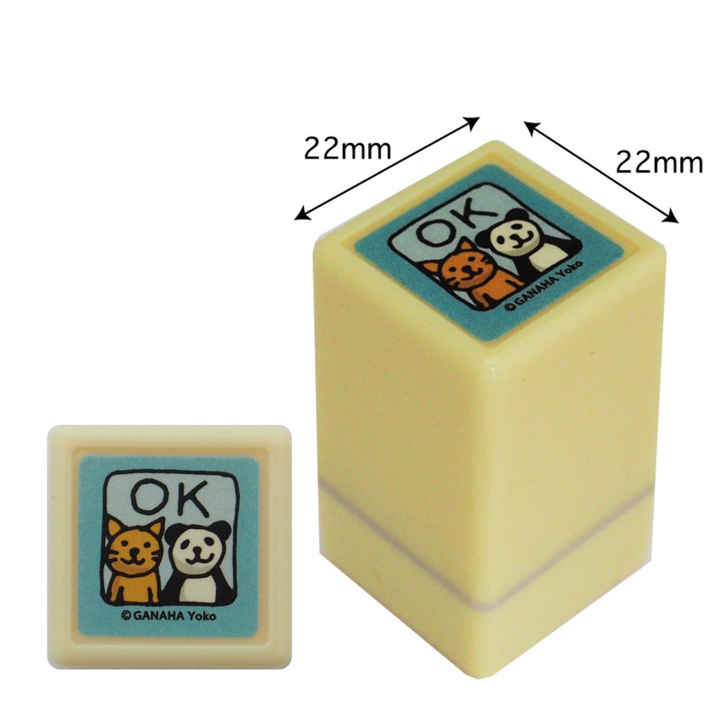 Ganaha Yoko Stamp with Built-in Ink - Cat & Panda "OK !"