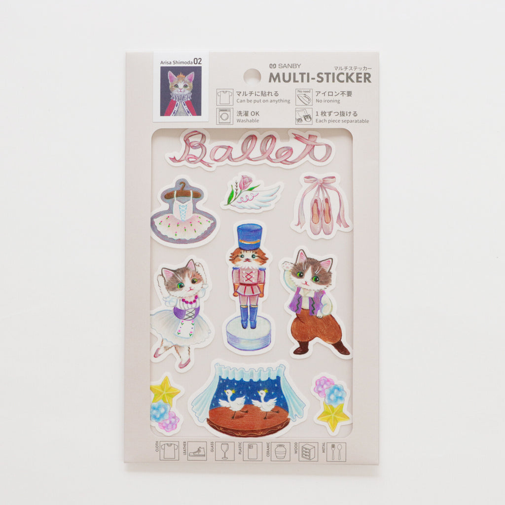 Yusa Shimoda Washable Stickers - Flower & Cat / Ballet & Cat
