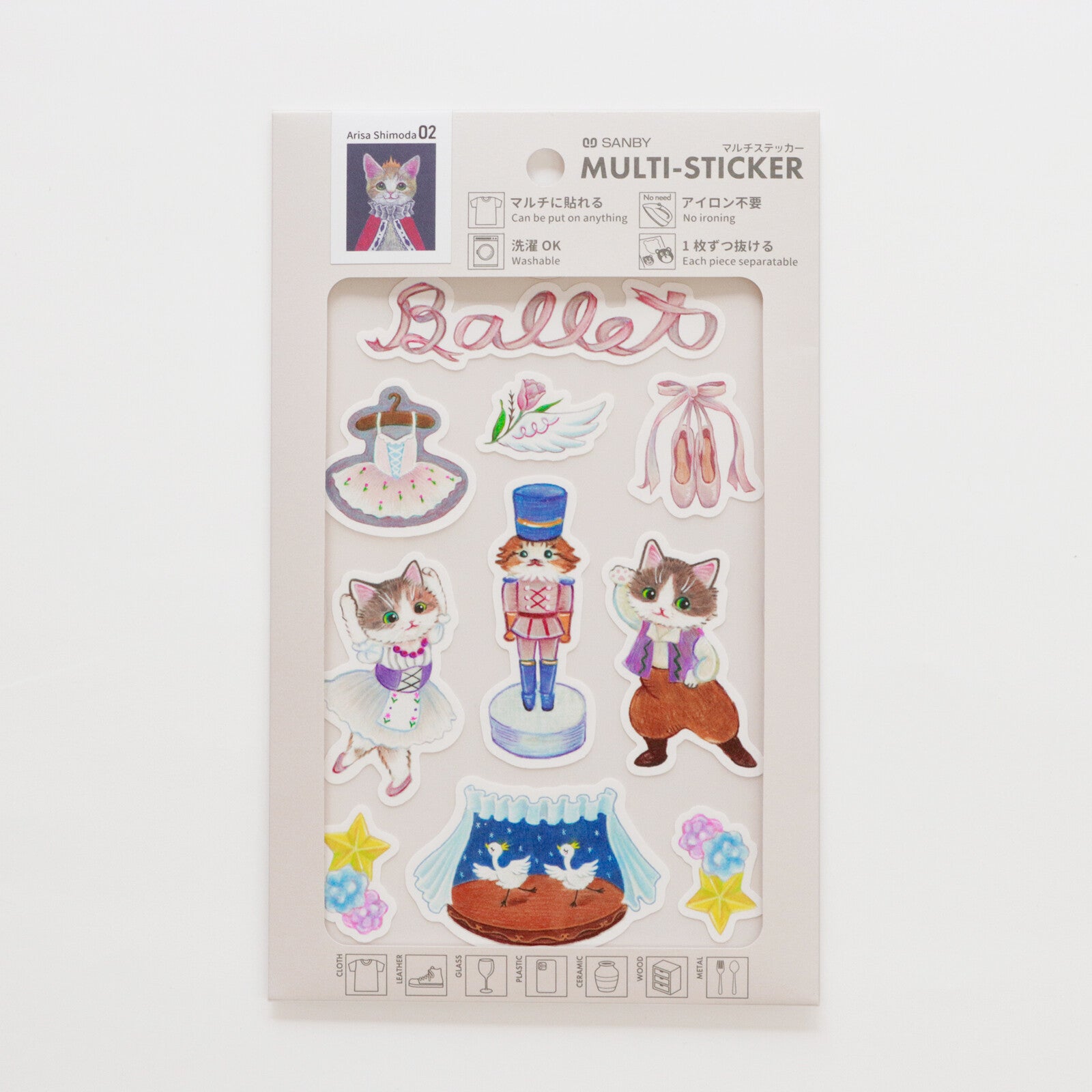 Yusa Shimoda Washable Stickers - Flower & Cat / Ballet & Cat
