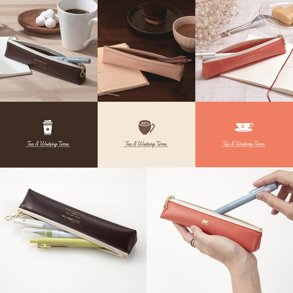 Slim pen case - Orange / Brown / Light beige