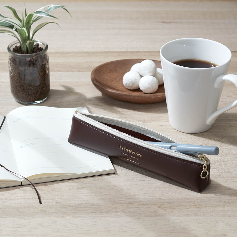 Slim pen case - Orange / Brown / Light beige